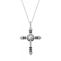 Image of the Amen Silver Cross Necklace with zircons for women CLCRGOBBN