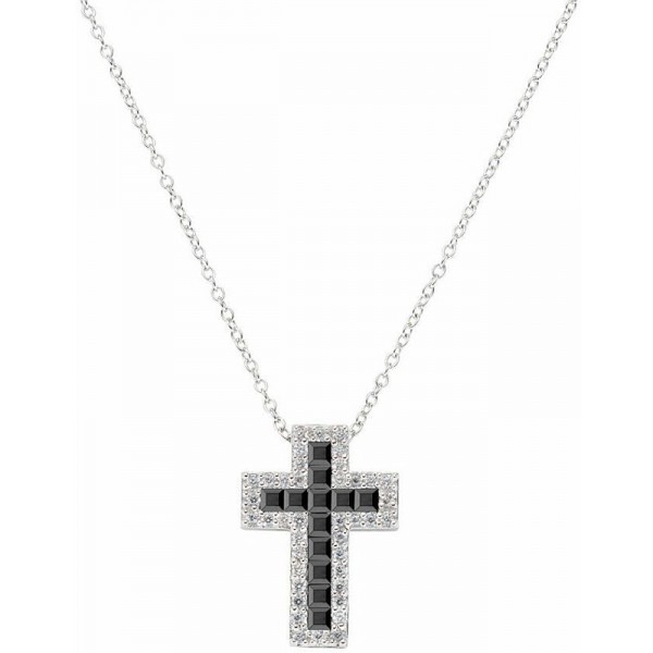 Amen Silver Cross Necklace with zircons for women CLCRREBBNZ1 Image of the Amen Silver Cross Necklace with zircons for women CLCRREBBNZ1