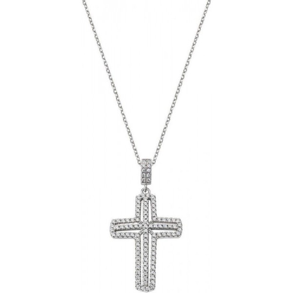 Amen Silver Cross Necklace with zircons for ladies CLCRVBBZ Image of the Amen Silver Cross Necklace with zircons for ladies CLCRVBBZ