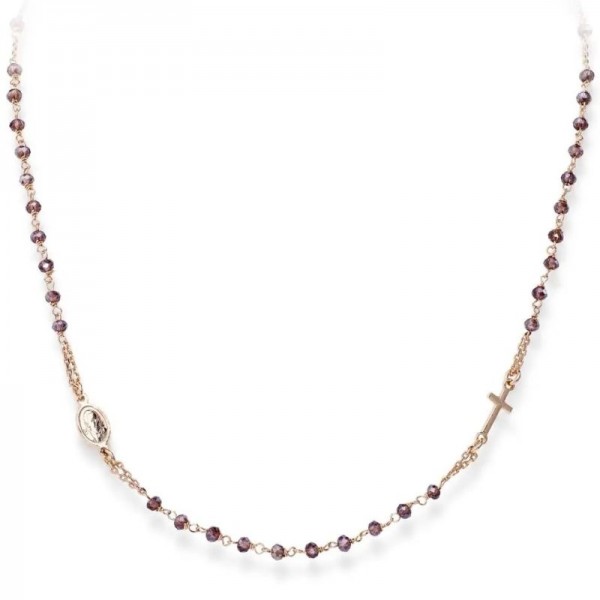Amen Silver Rosary Necklace with crystals for women CRORVI3 Image of the Amen Silver Rosary Necklace with crystals for women CRORVI3
